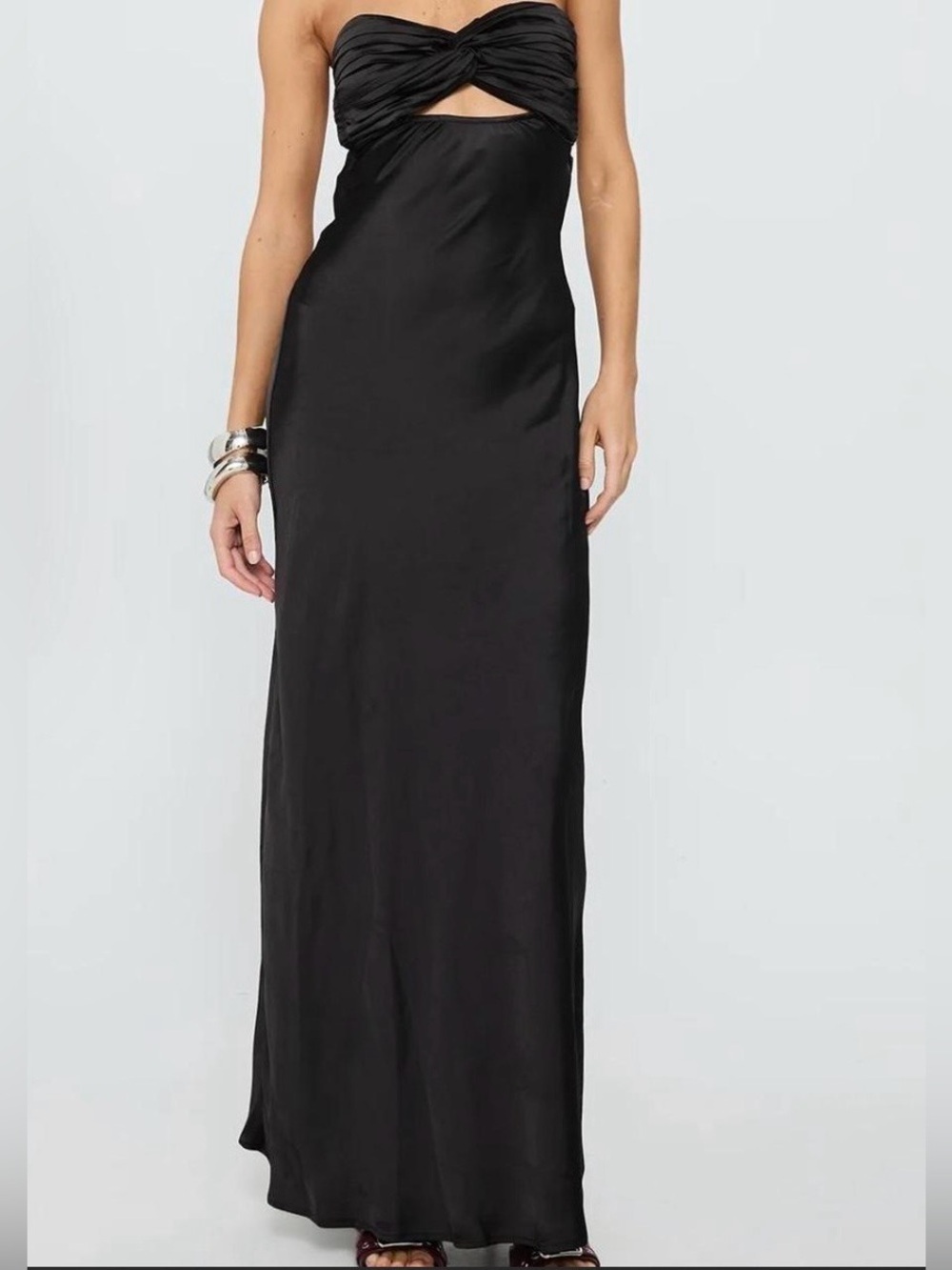 Princess Polly Anna Maxi Dress Black Satin Twist Cutout Formal Gown US 12 NWT
